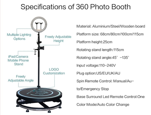 80 100 115 cm Party Slow Rotating Spinning Camera 360 Grad Fotoautomat Photobooth Automatisches Video 360 Spinner Booth